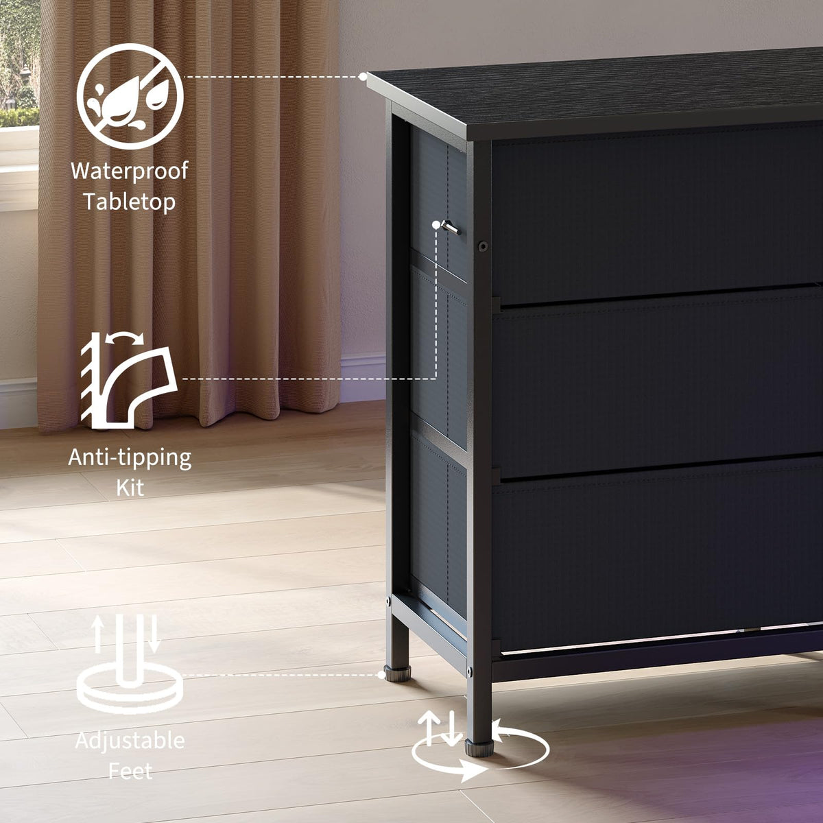 Black 13 Drawer Dresser TV Stand with LED Lights & Charging Station R55809
