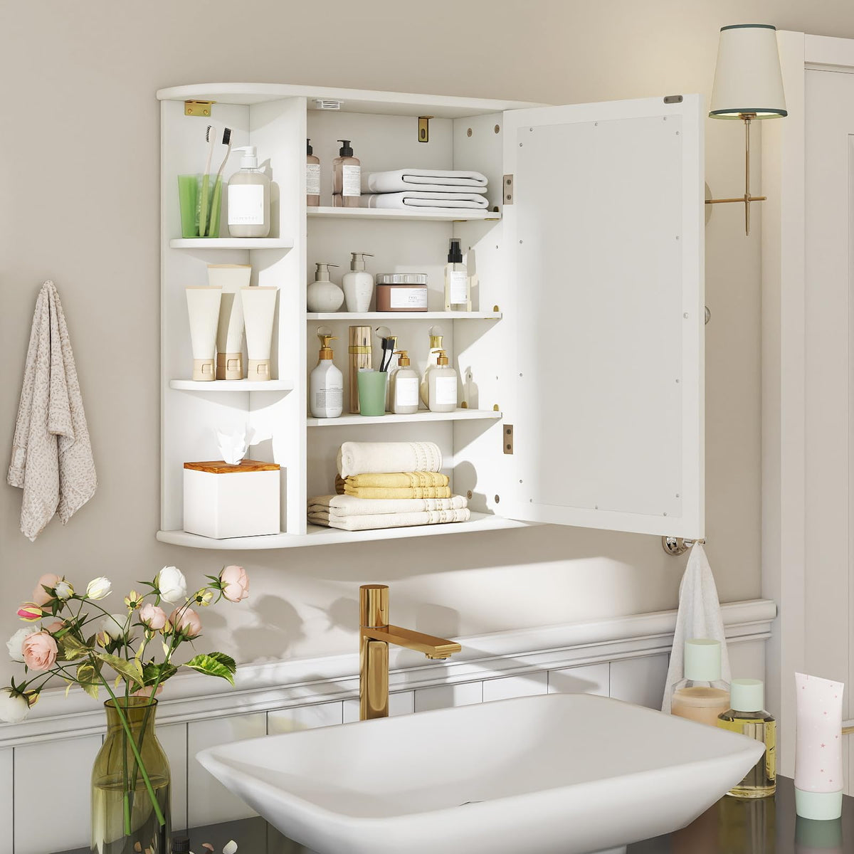 White Wall Mounted Medicine Cabinet with Mirror Y13312