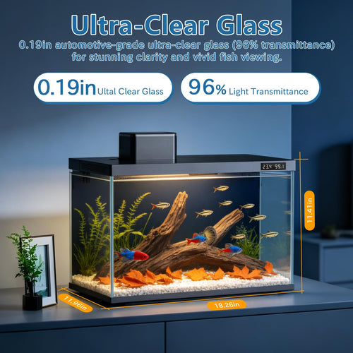 10 Gallon Smart Fish Aquarium Kit with Pump Filtration LED Lighting L24020