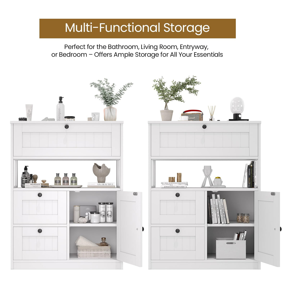 Bathroom Floor Storage Cabinet with 1 Door and 3 Drawers J765