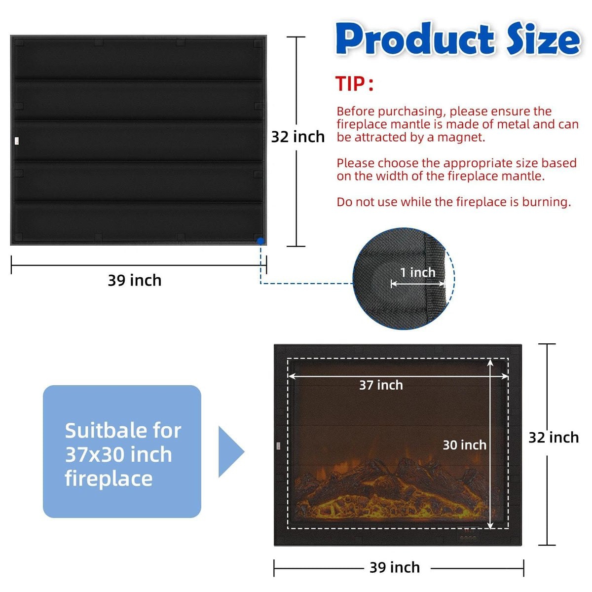 Magnetic Fireplace Draft Stopper Cover 39" x 32" D633