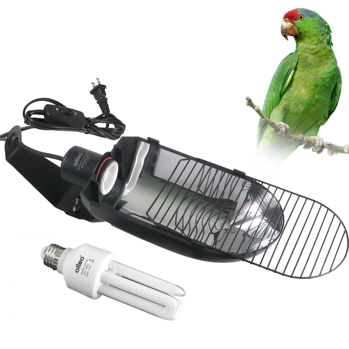 Bird Cage Light Fixture Combo Kit, 2.4% UVB UVA 20W Compact Fluorescent Bulb J267
