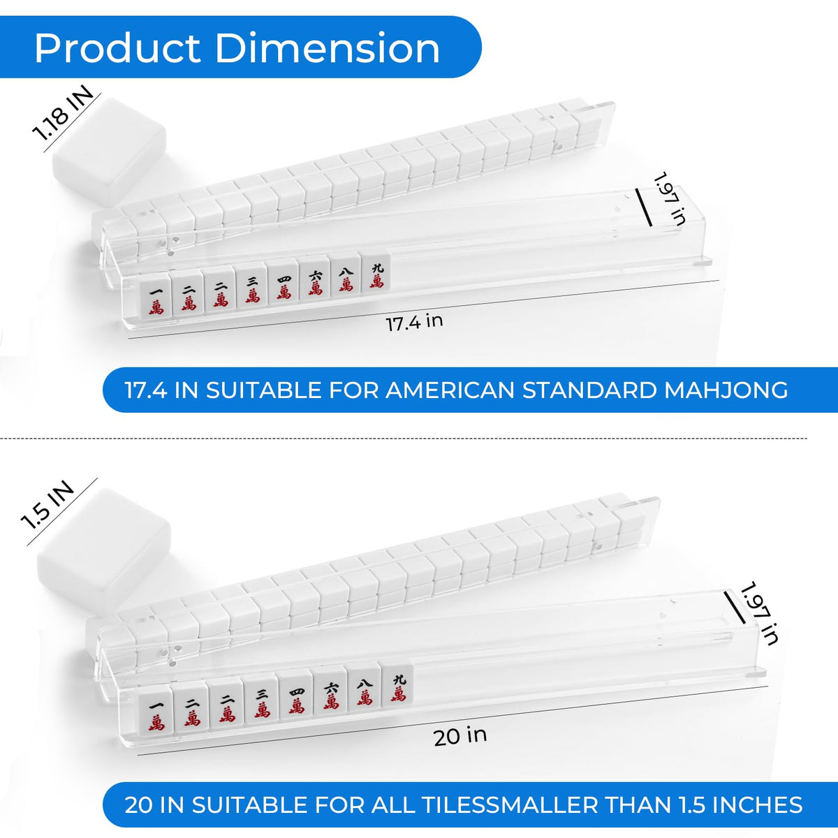 Clear 20-Inch Acrylic Mahjong Racks with Magnetic Pushers, Set of 4 O808