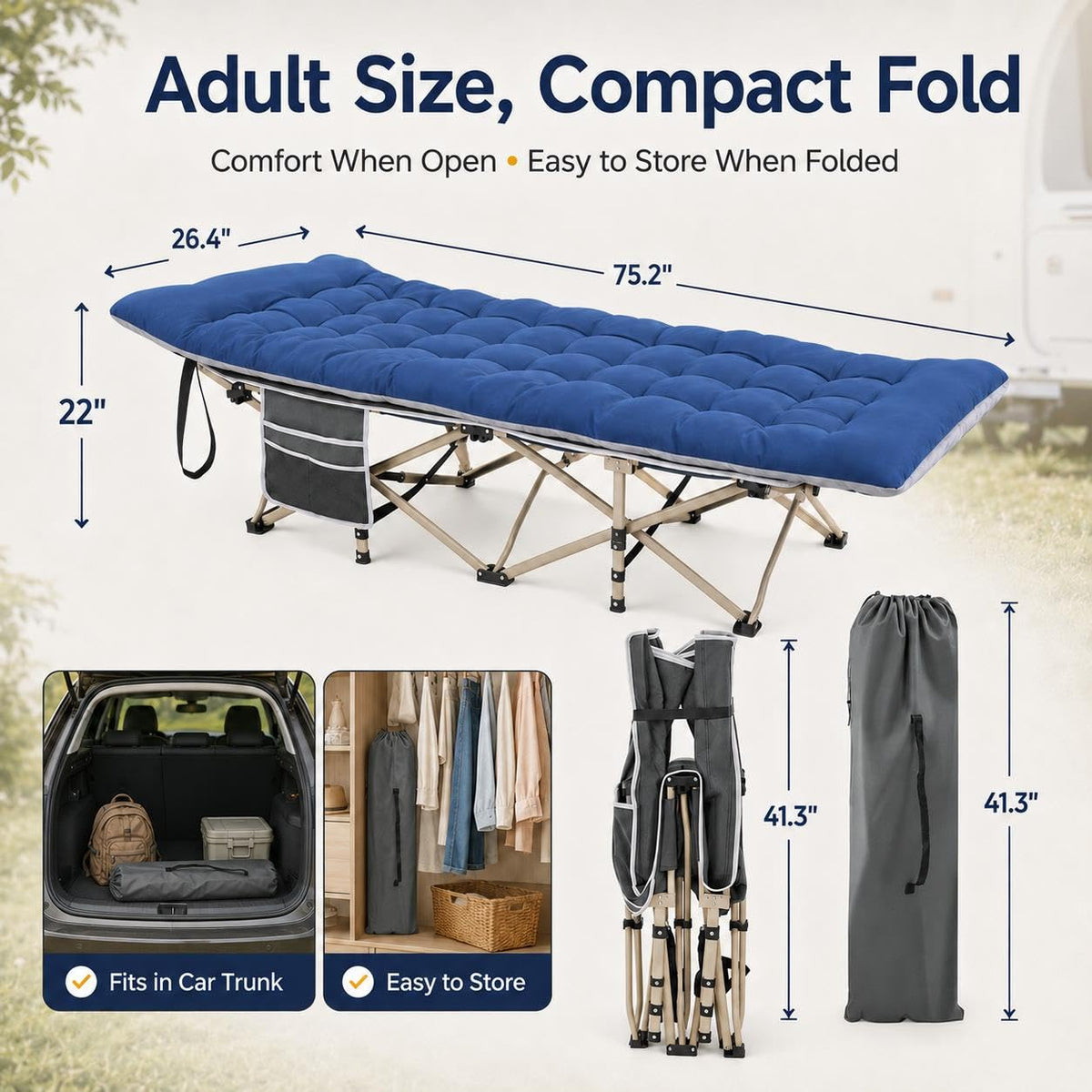 Folding Camping Cot with Thick Mat & Carry Bag I695
