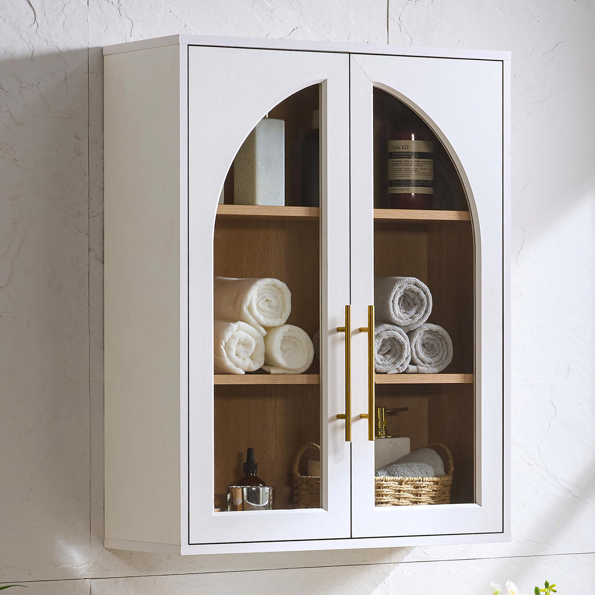 White Wall Mount Bathroom Cabinet with Glass Doors and Adjustable Shelves P38789