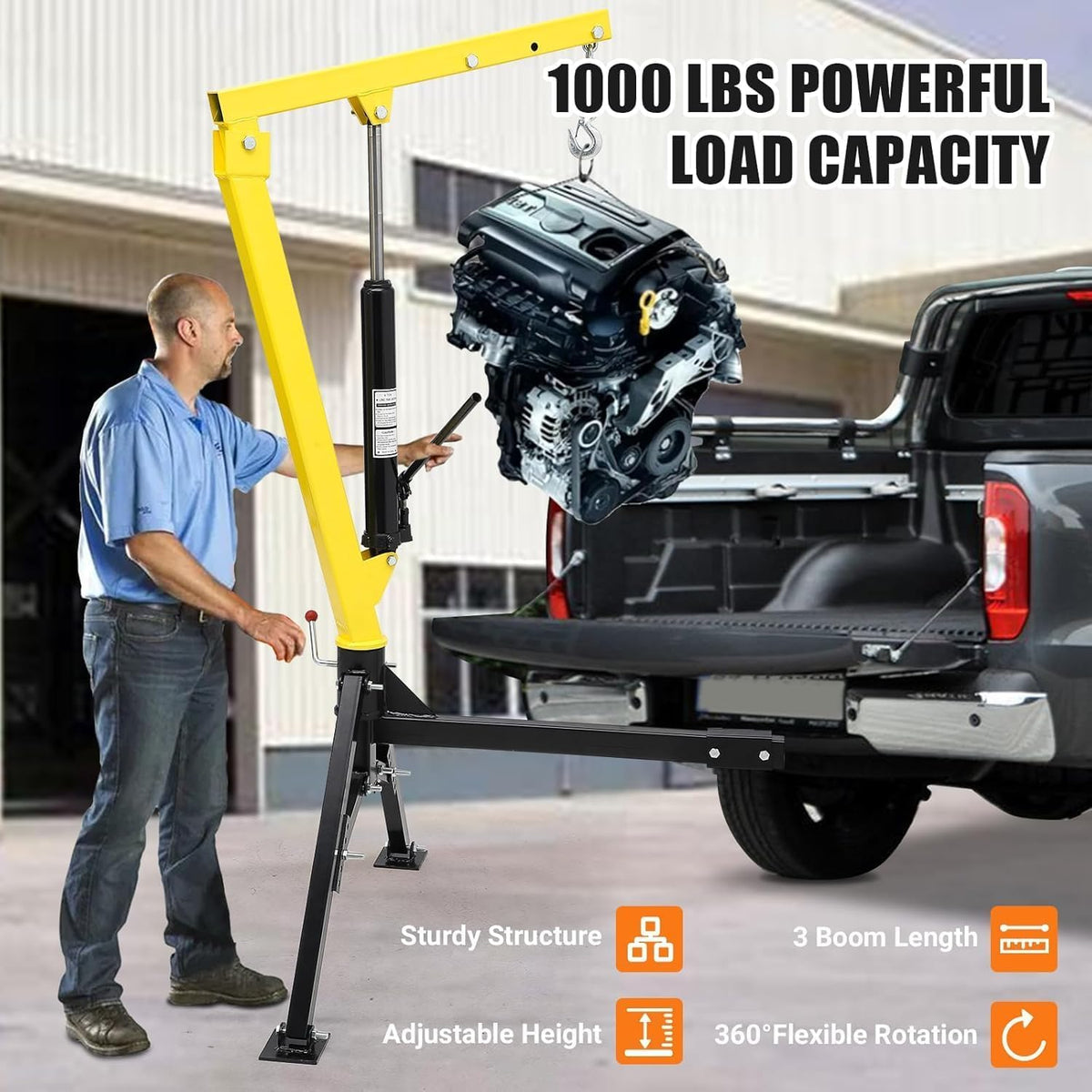 Hydraulic Pickup Crane, 1000 Lbs Lifting Capacity, 360° Swivel U24516