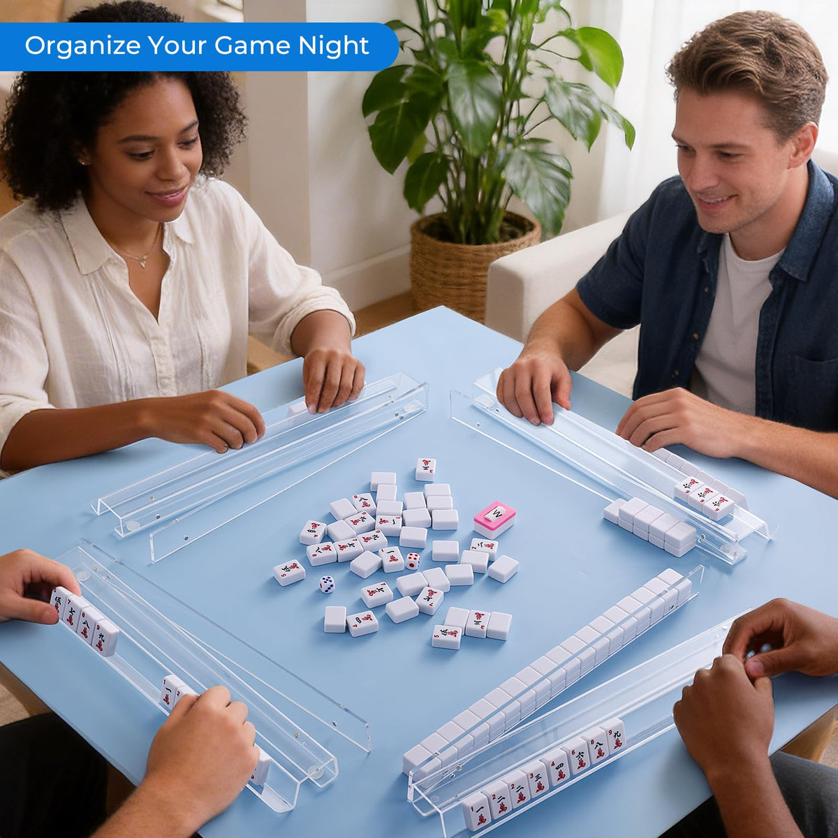Clear 20-Inch Acrylic Mahjong Racks with Magnetic Pushers, Set of 4 O808