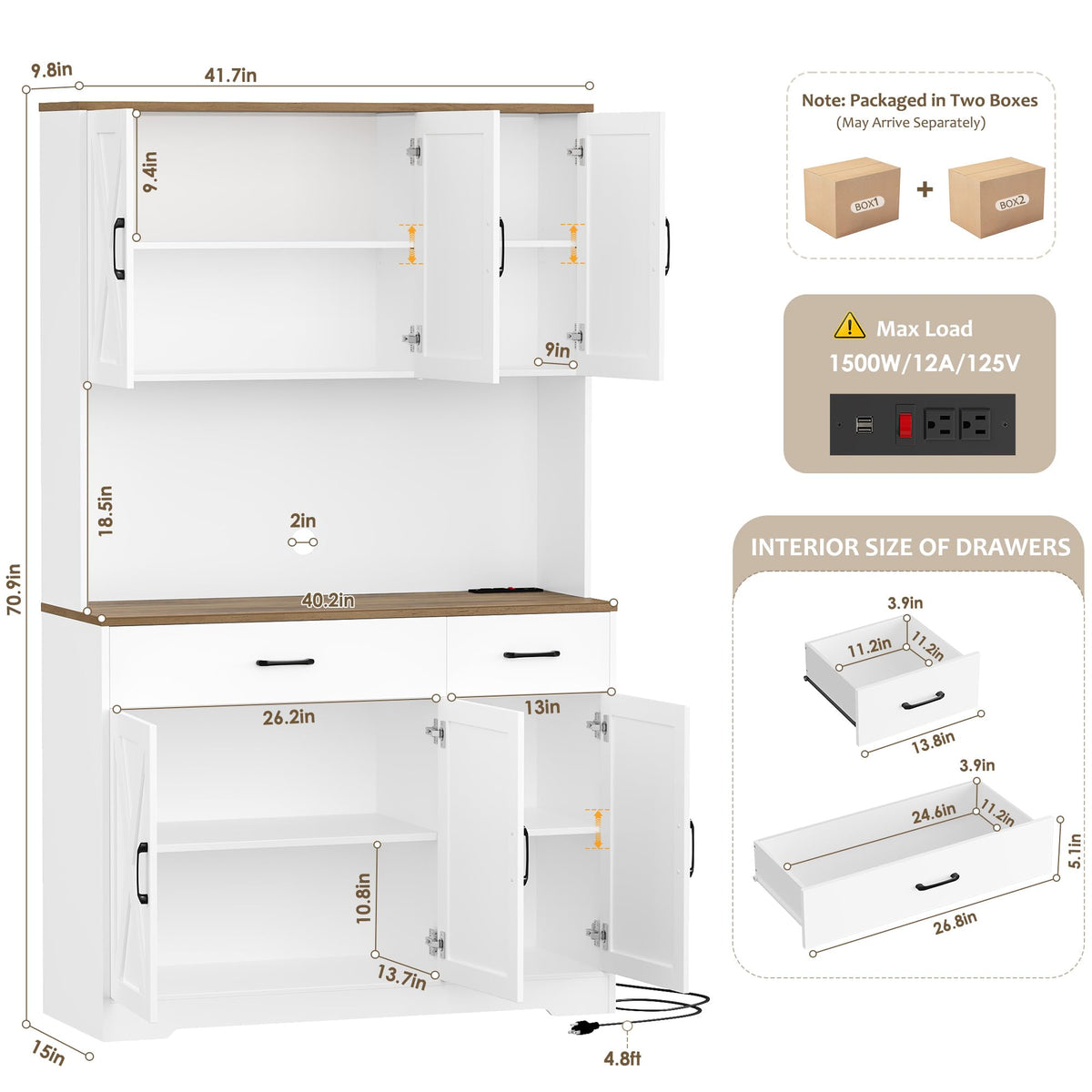 White Kitchen Pantry Storage Cabinet P945