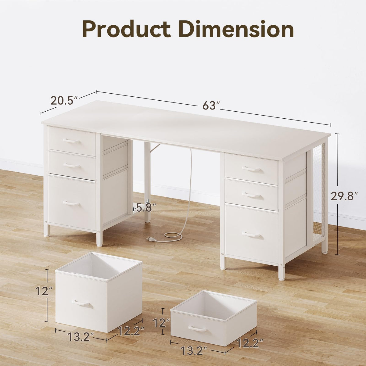 63 inch Computer Desk with 6 Fabric Drawers T87342