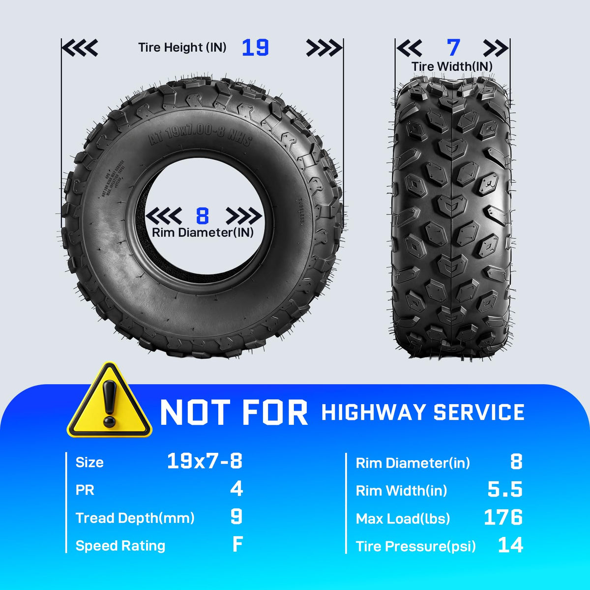 Set of 4 ATV/UTV Tires 19x7-8 Y87005