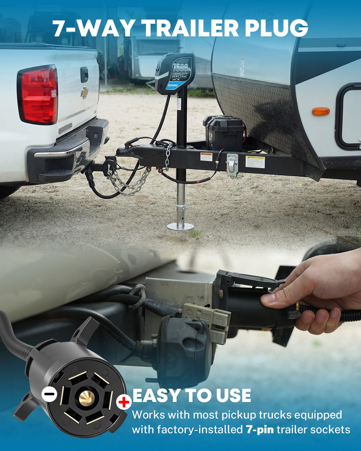 7500lbs Electric Trailer Jack with 7 Way Plug E188