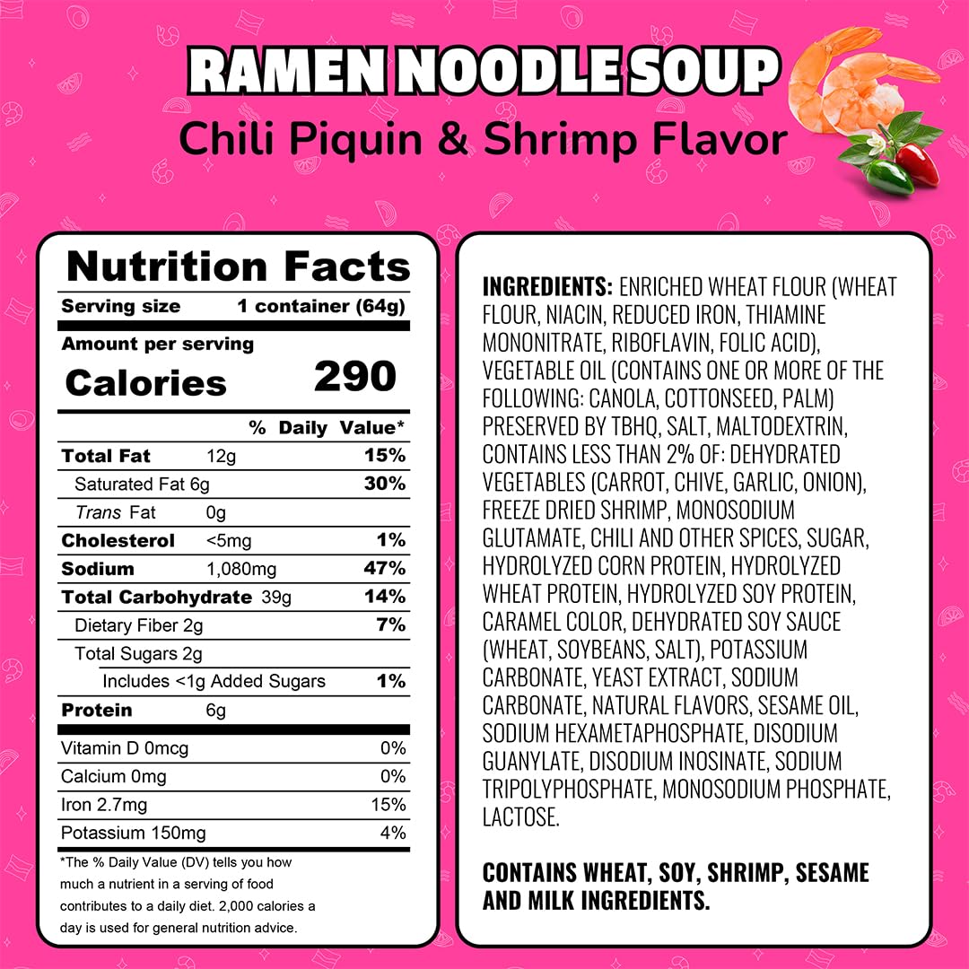 Instant Lunch Ramen Noodles Chili Piquin & Shrimp 2.25 Oz 12 Pack P96364