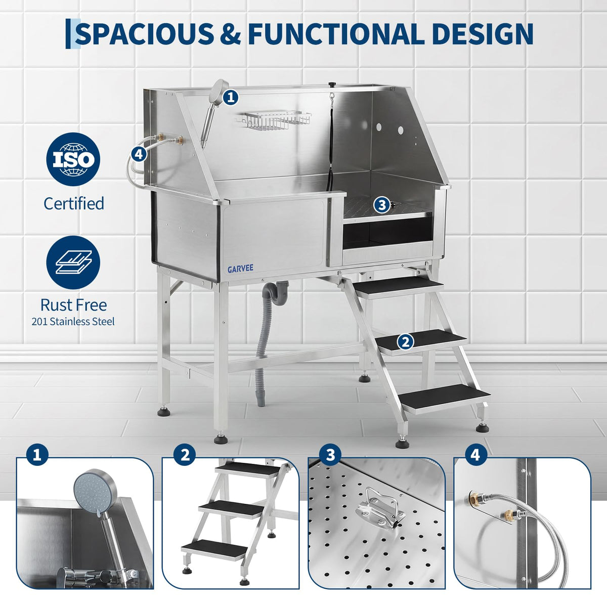 46 Inch Stainless Steel Dog Washing Station with Access Stairs H5155