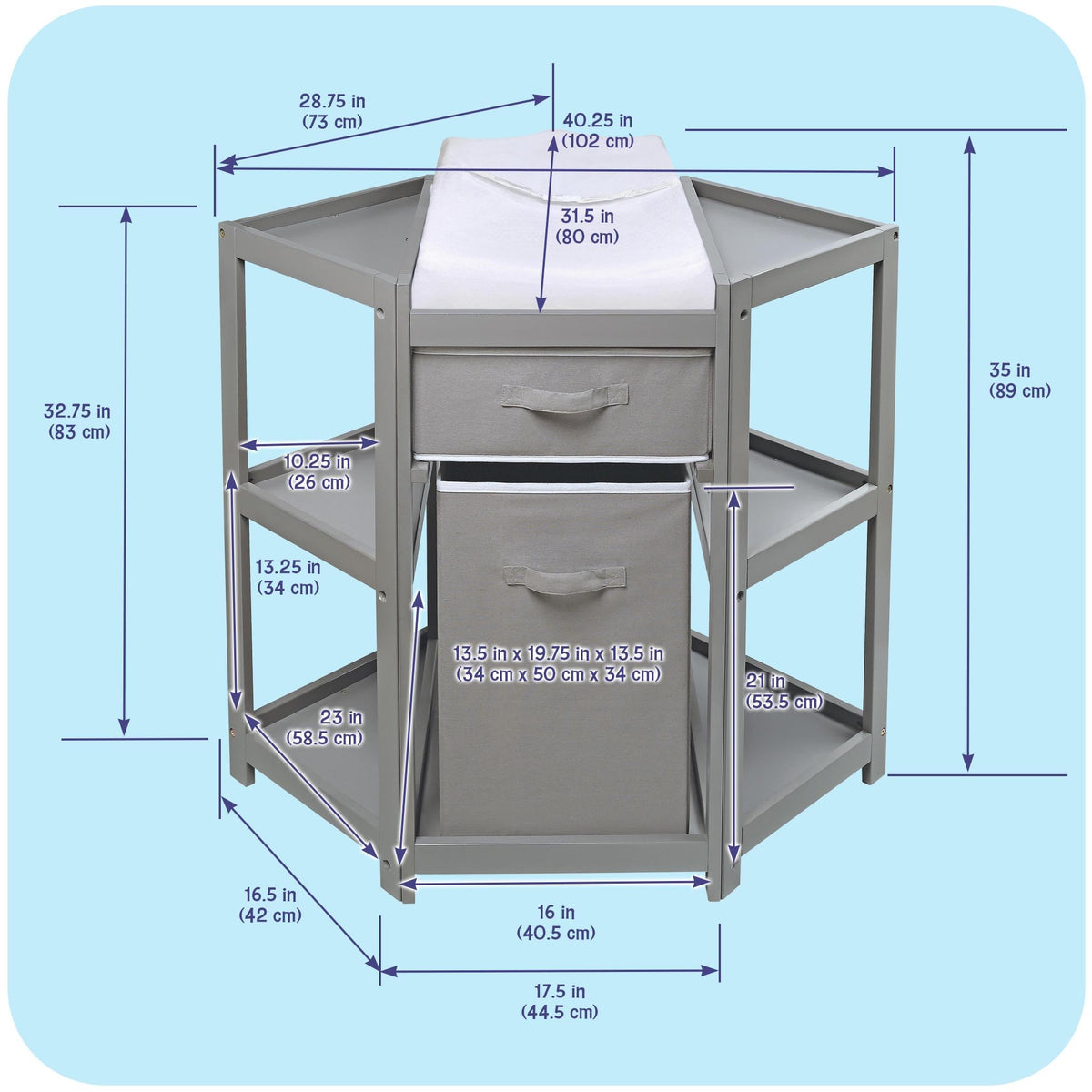 Gray Corner Baby Changing Table with Storage Bin E93379