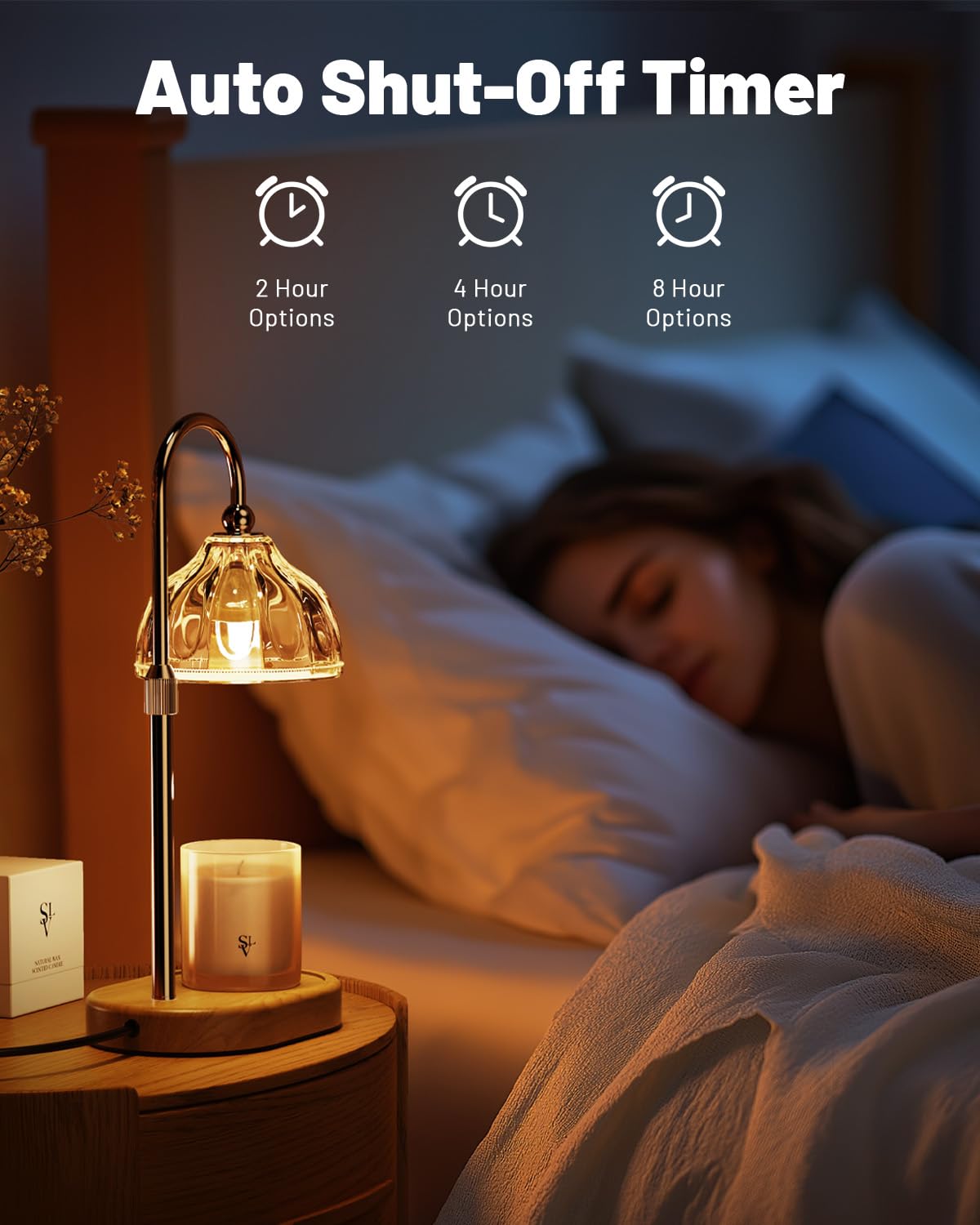Candle Warmer Lamp with Timer Dimmer, Height Adjustable, Amber Lampshade, 2 Bulbs Y266058