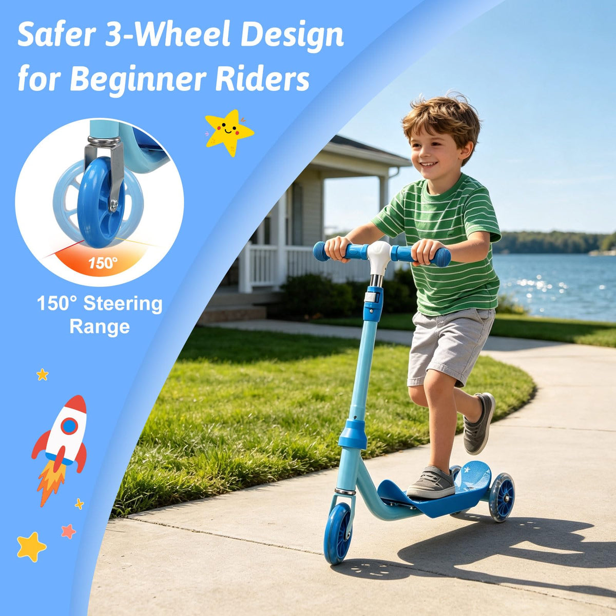 3-Wheel Kids Scooter Ages 2-7 Blue J73864