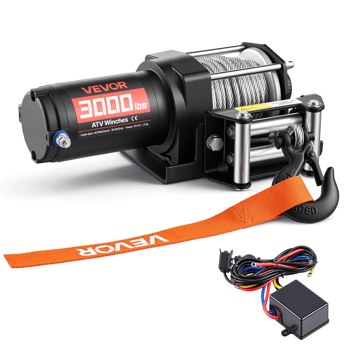 12V DC Electric Winch with Steel Wire Rope and Wired Remote Control T45618