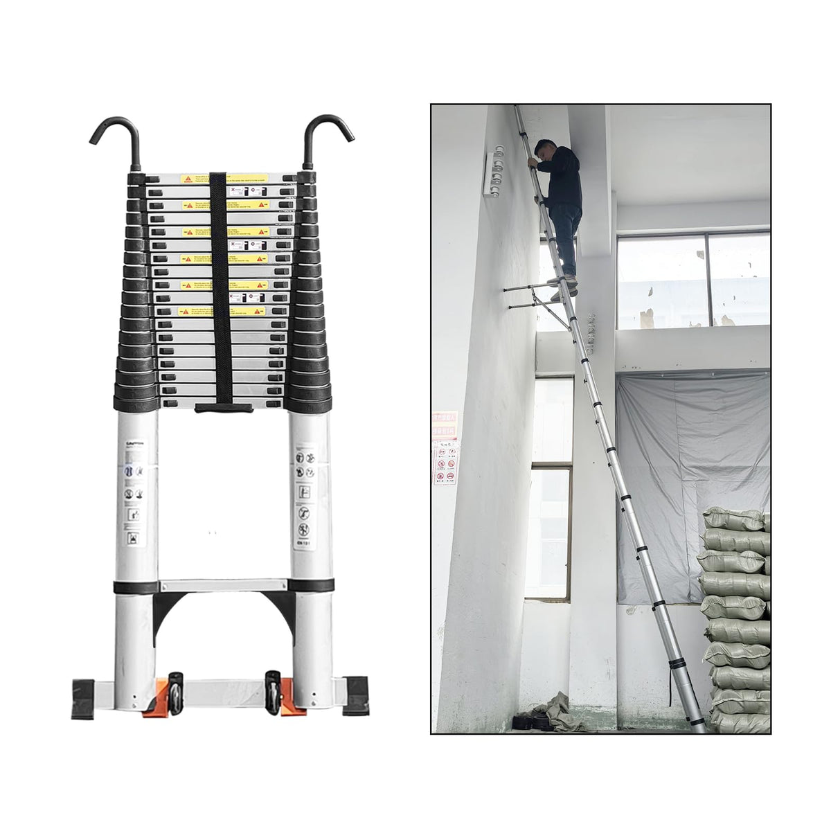 Telescoping Ladder 24.6 FT Heavy Duty Silver I302191