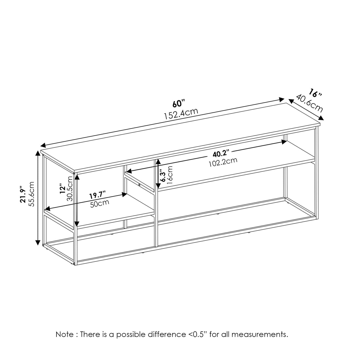 3-Tier Grey Oak TV Stand up to 65 Inch Z53354