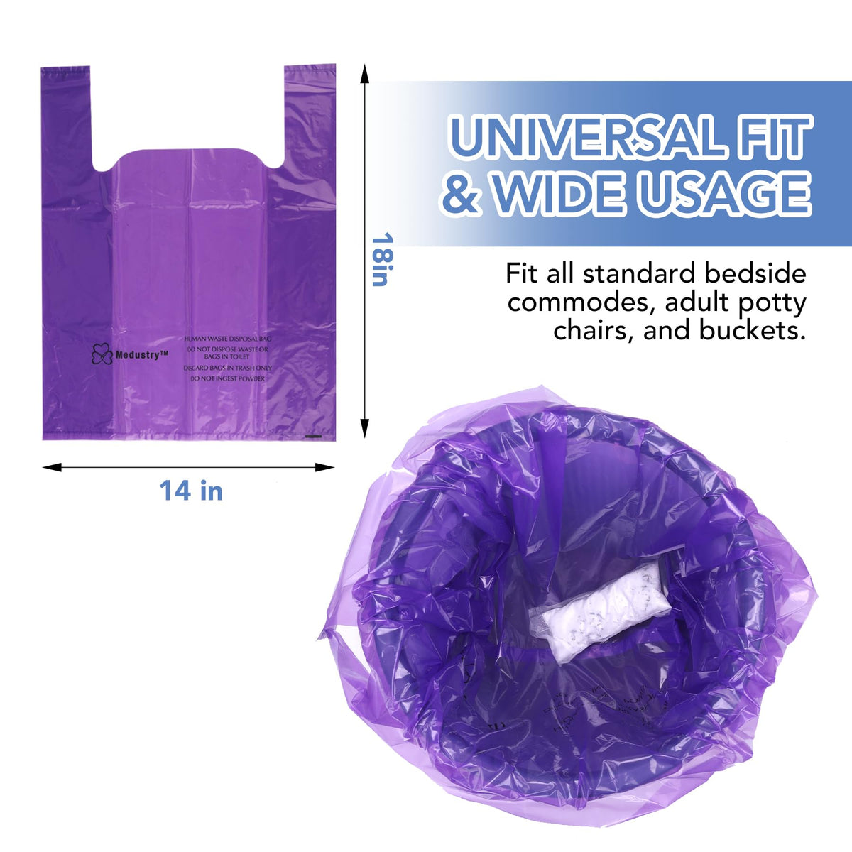 Commode Liners 60 Pack with Absorbent Powder Packs V253