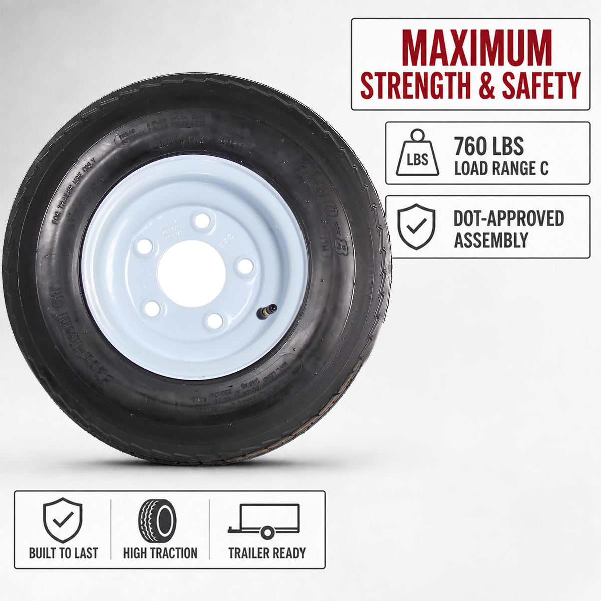 2-Pack Trailer Tire Rim Assembly 4.80-8 5 Lug White L40898