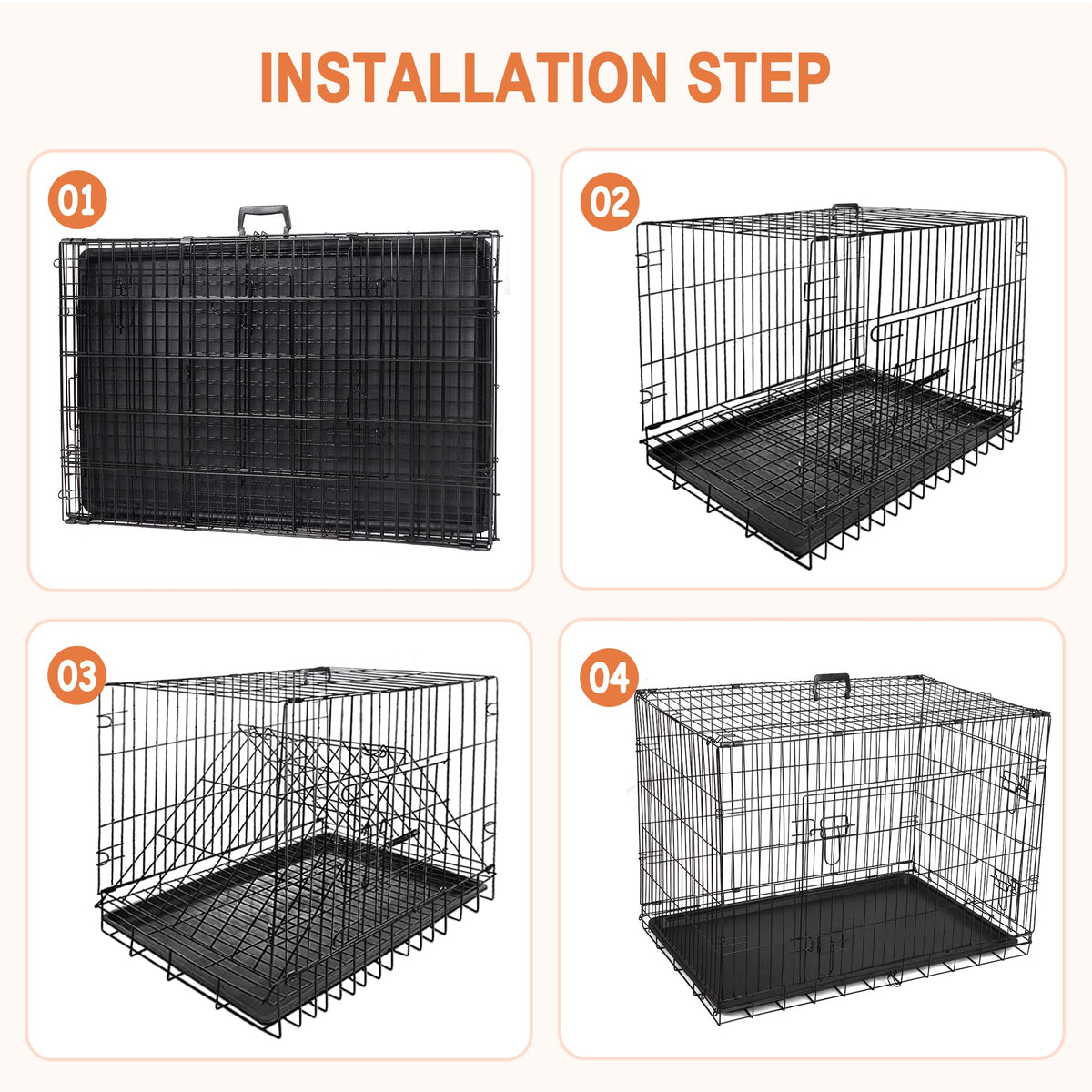 Double Door Folding Metal Wire Dog Crate with Tray G573445