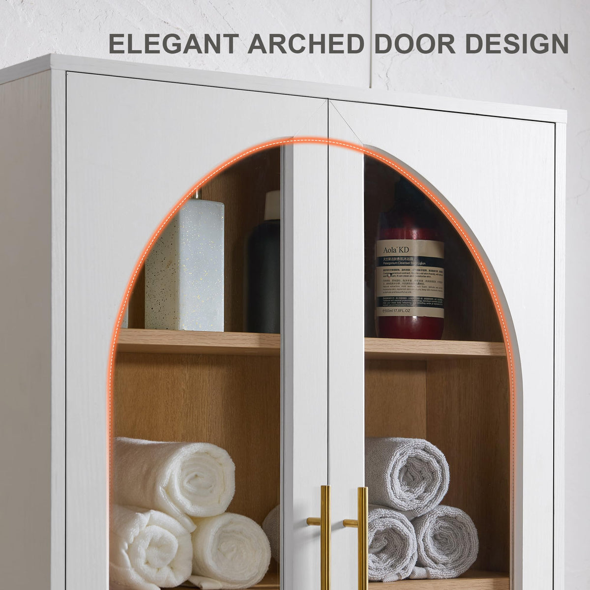 White Wall Mount Bathroom Cabinet with Glass Doors and Adjustable Shelves P38789
