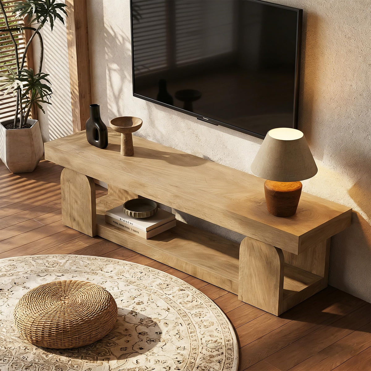 63" Wood TV Stand with Open Storage Shelf F926769