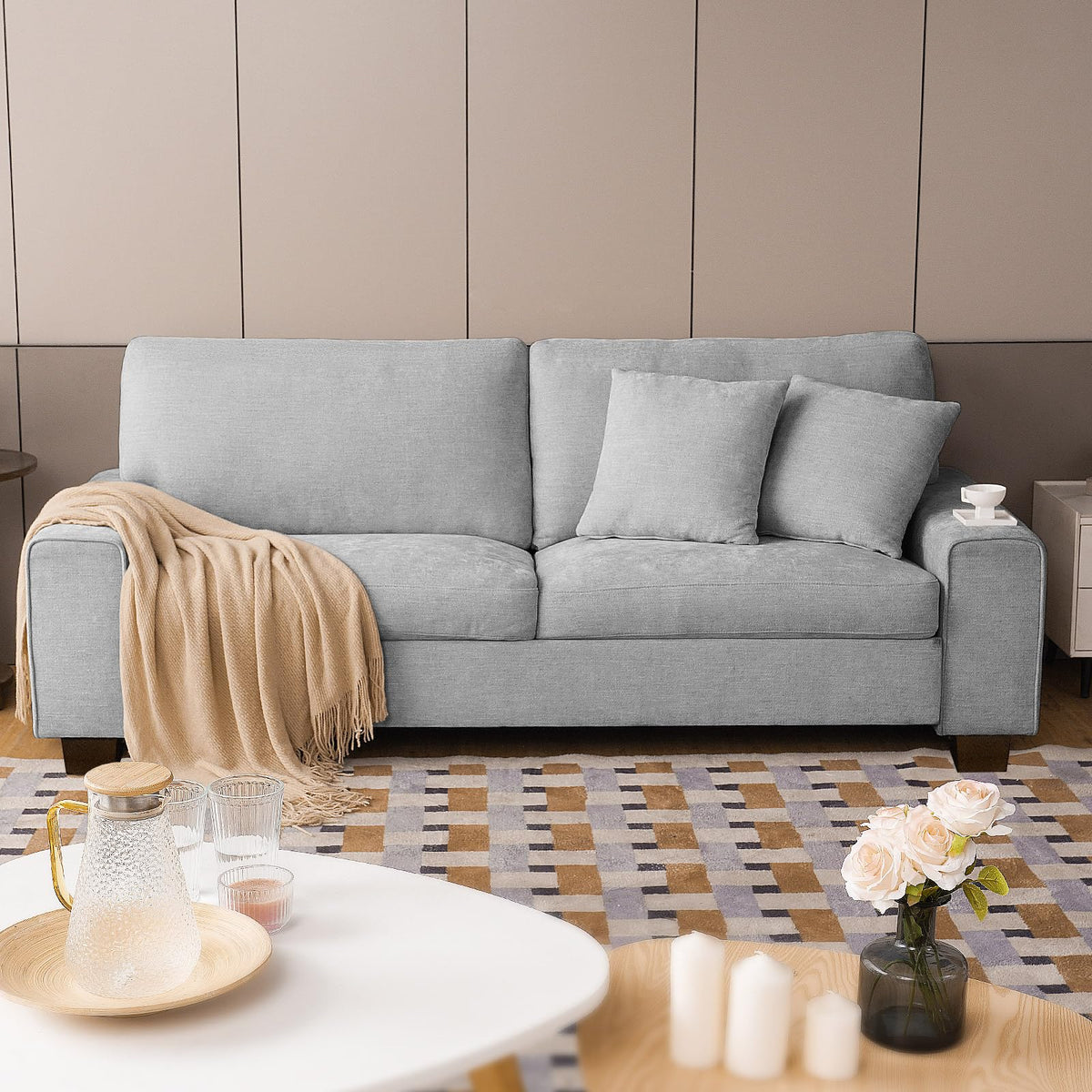 71.25" Light Gray Loveseat Sofa T9120