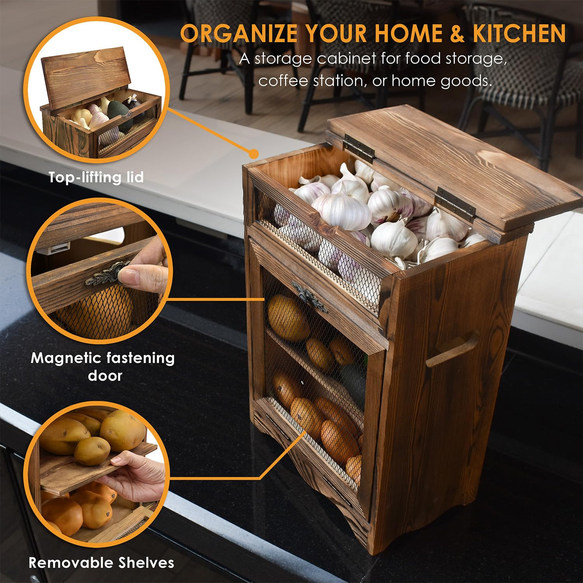 Wood Countertop Potato and Onion Storage Cabinet H3536