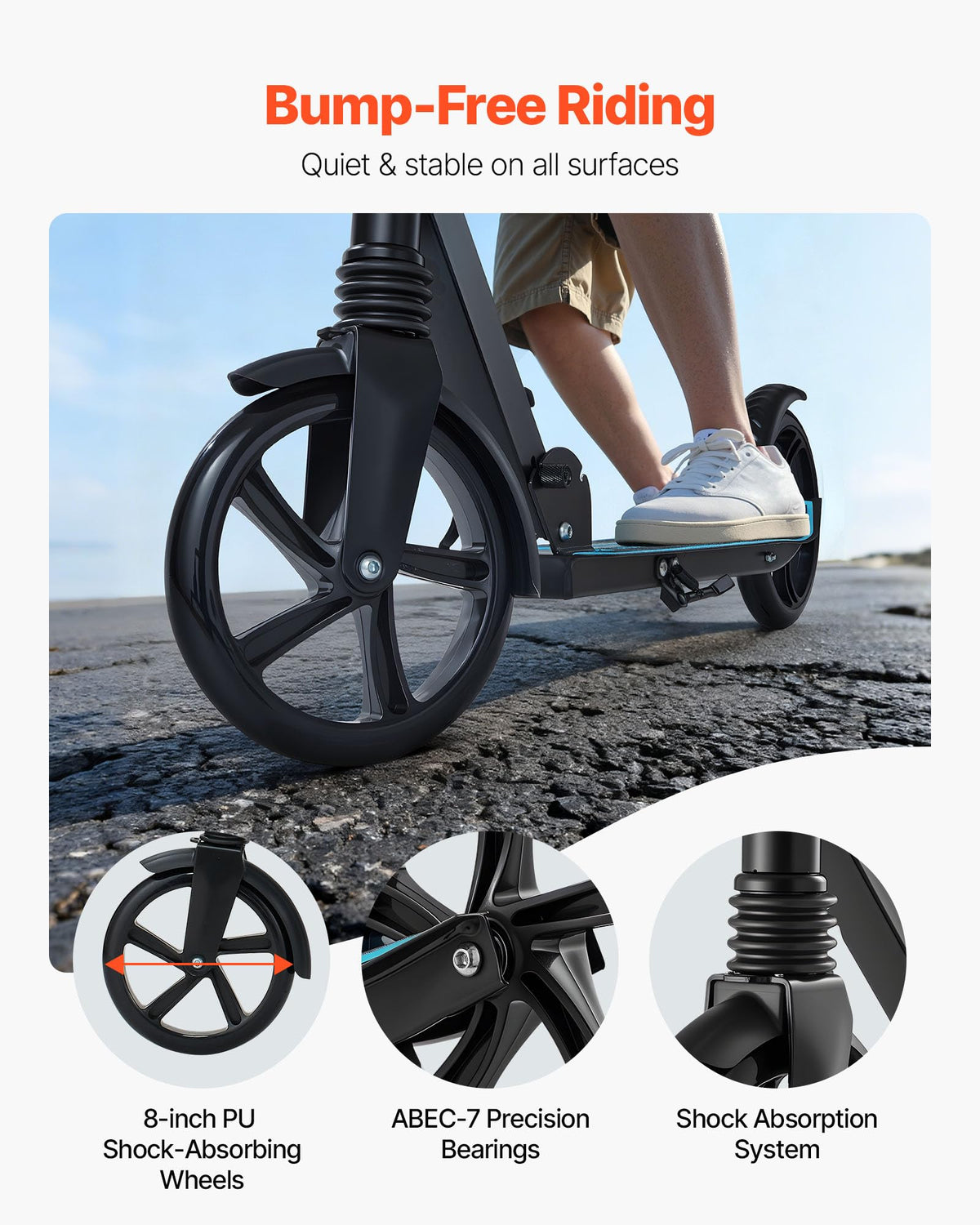 Kick Scooter, 2-Wheel Adjustable Height Folding with Anti-Slip Deck & Light-Up Wheels Y141577