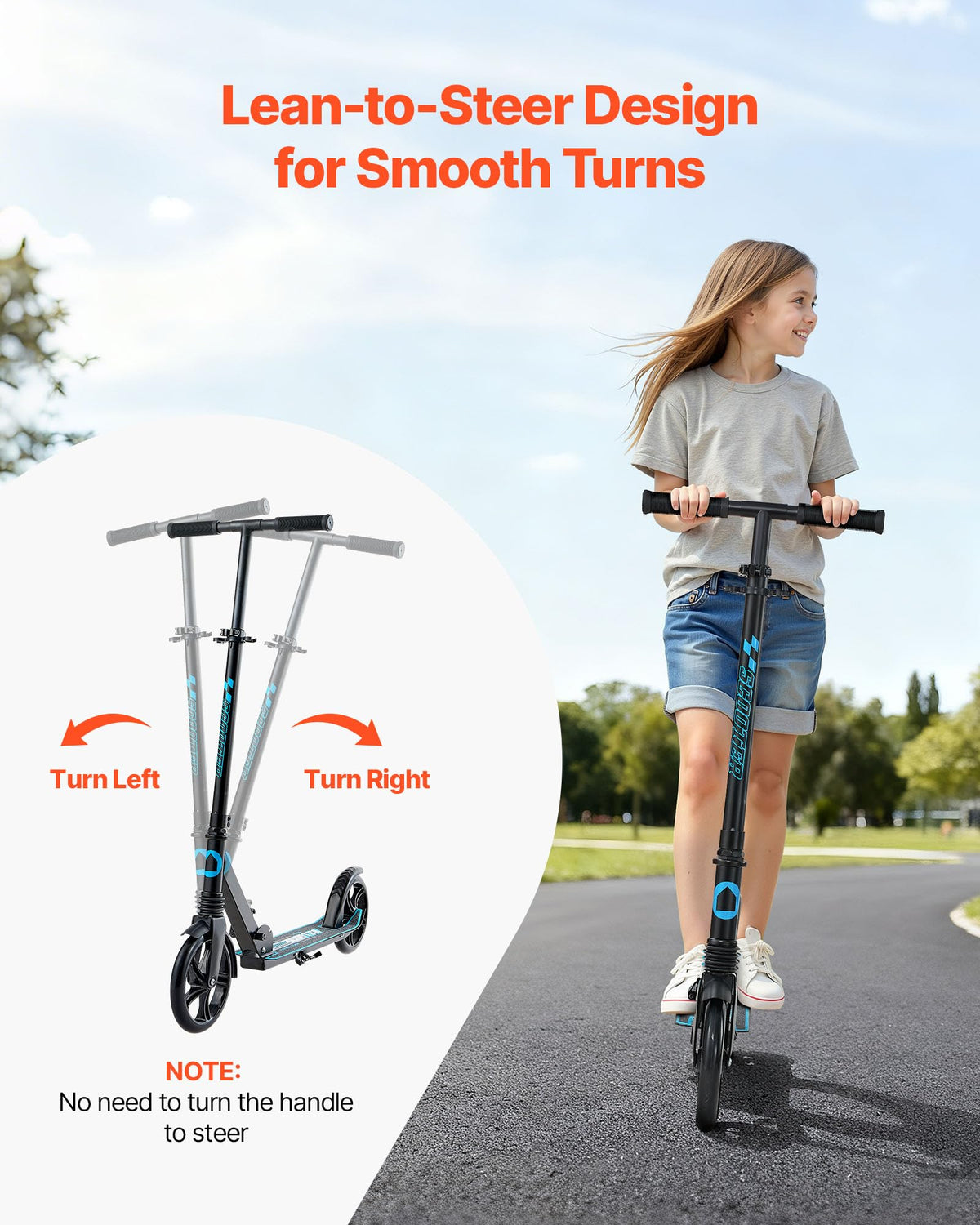 Kick Scooter, 2-Wheel Adjustable Height Folding with Anti-Slip Deck & Light-Up Wheels Y141577