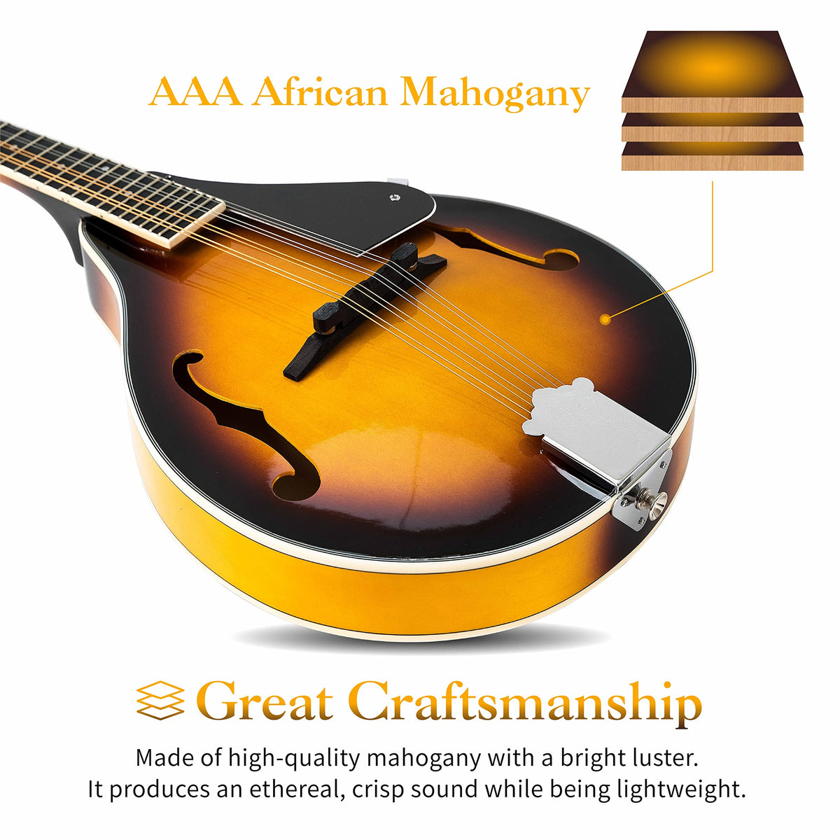 8 String Mahogany Wood Acoustic Mandolin Kit with Gig Bag P319639