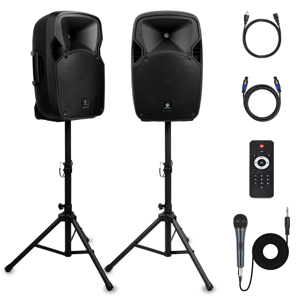 12-Inch 1800W 2-Way Powered PA Speaker System Combo Set with Speaker Stands F581