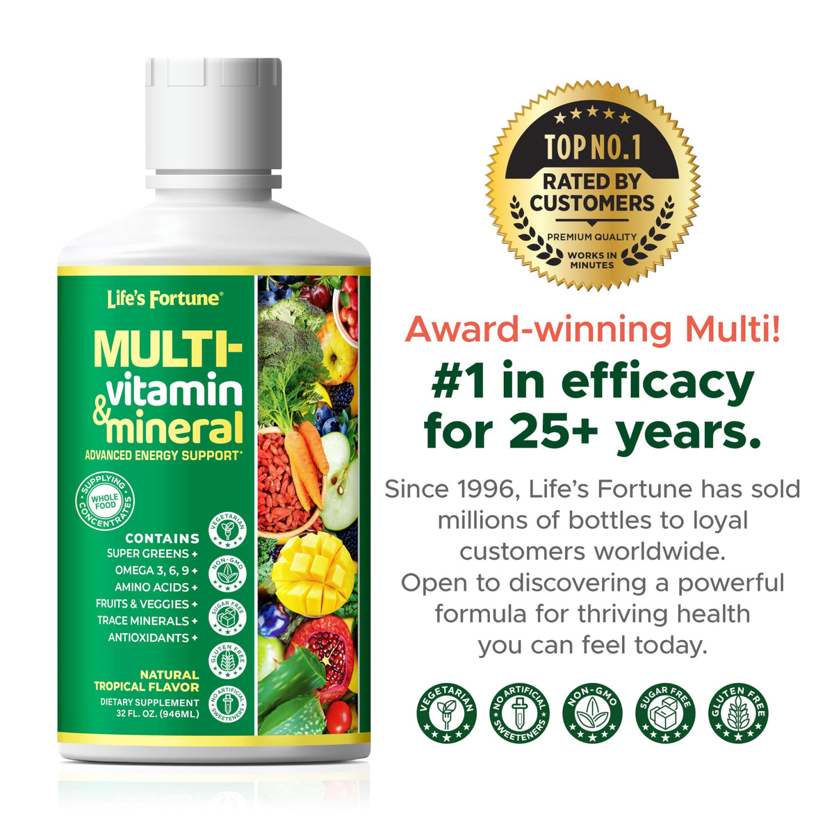 Liquid Multivitamin 90+ Nutrients Sugar Free Tropical Flavor 32 oz F719551