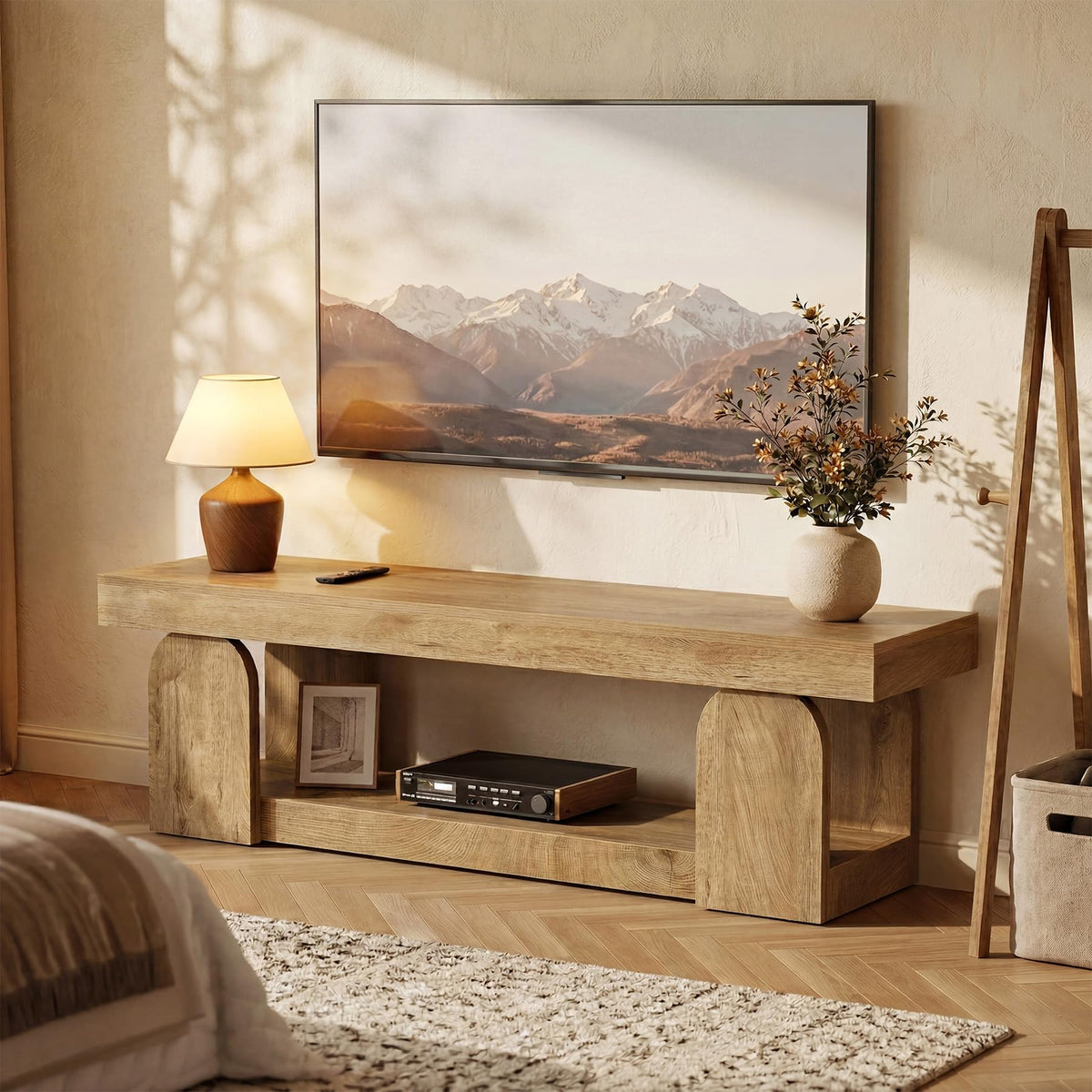 63" Wood TV Stand with Open Storage Shelf F926769