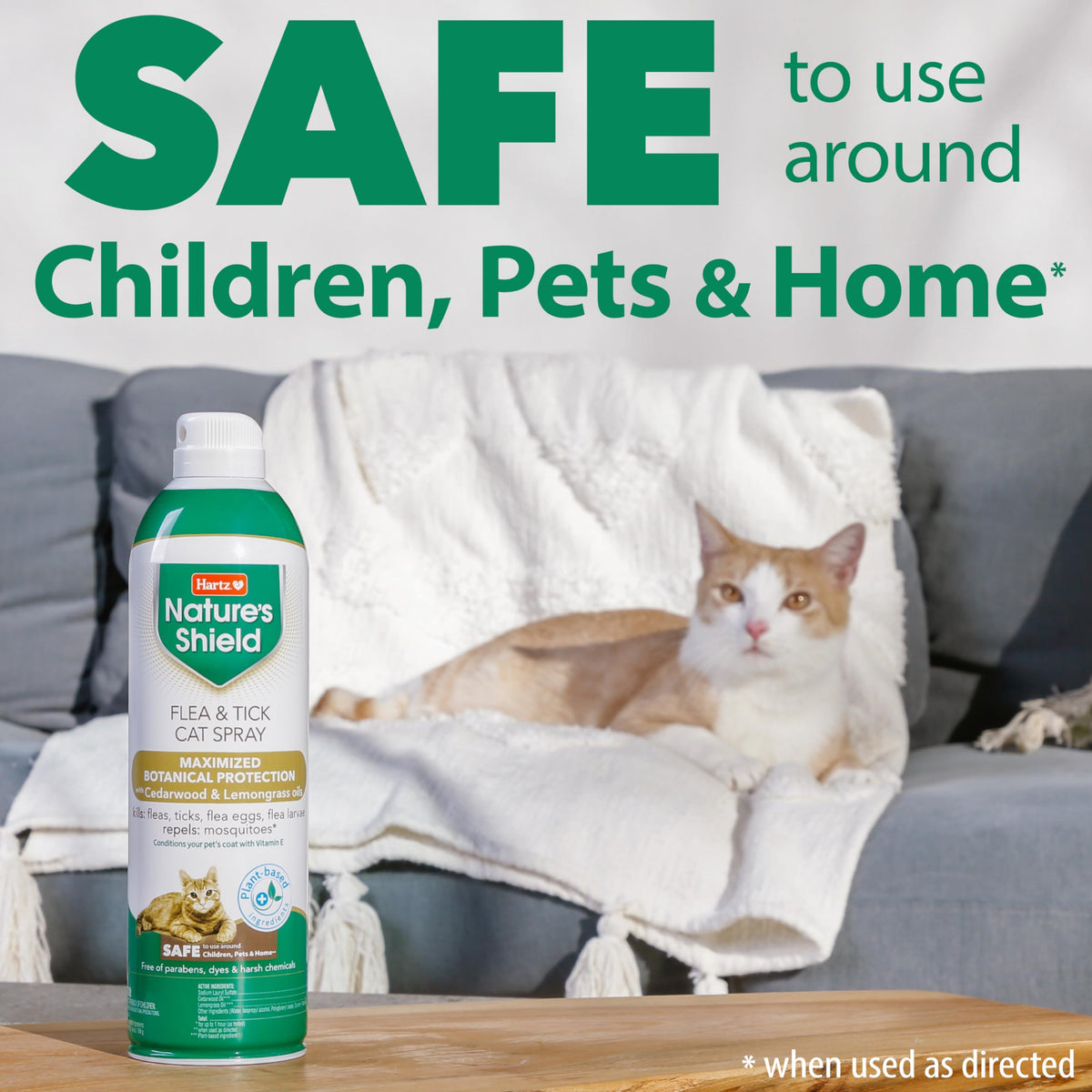 Flea & Tick Spray Treatment for Cats with Cedarwood and Lemongrass Oil, 14 Ounces D2720