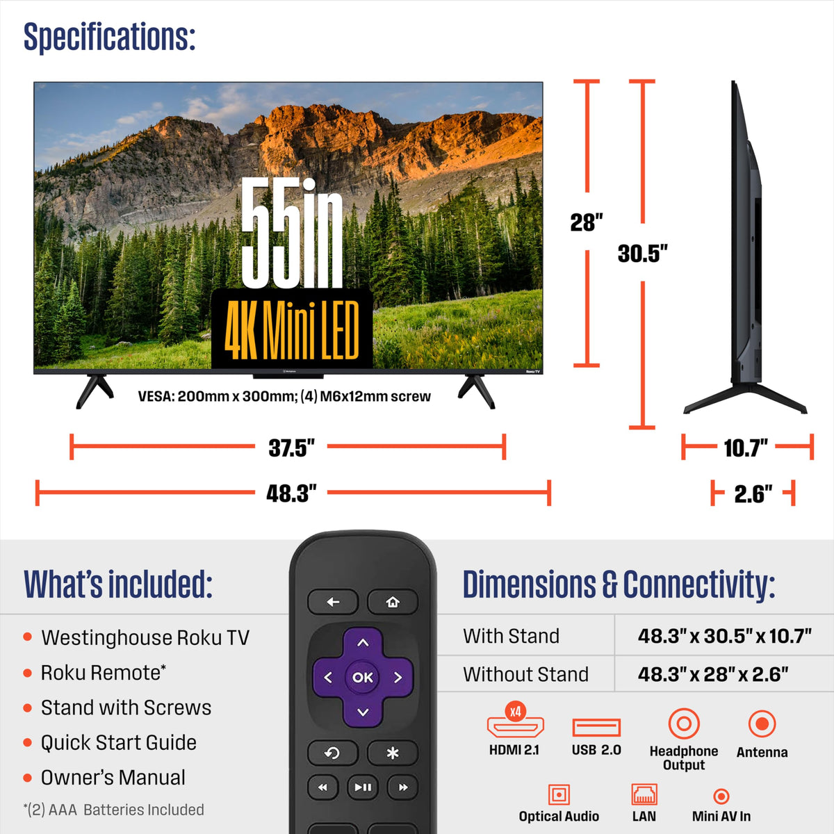 55 Inch Mini LED 4K UHD Roku TV R26986