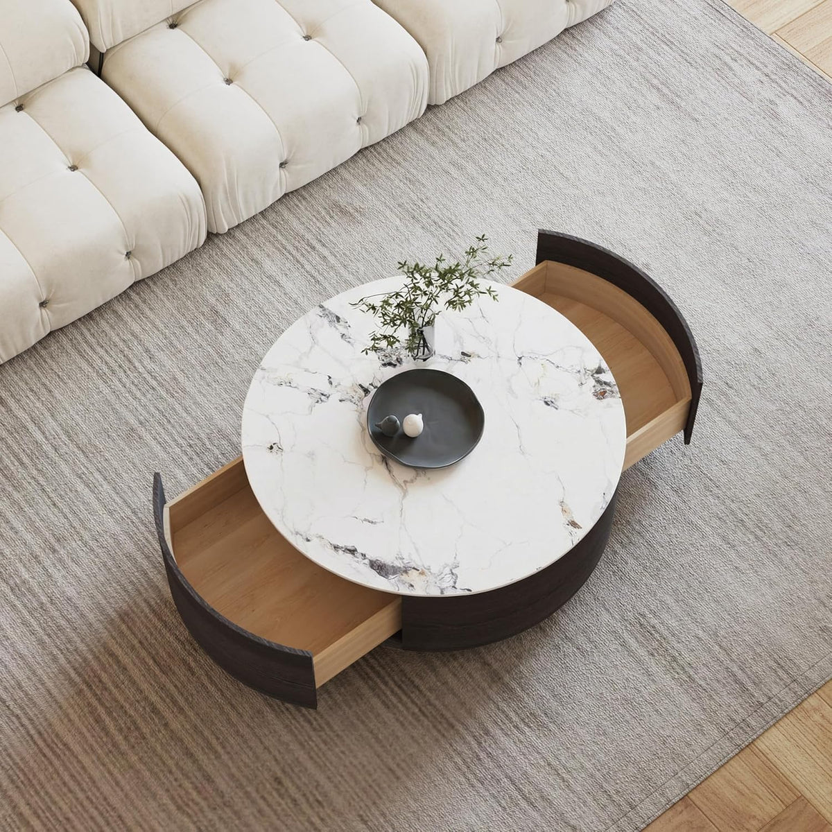 Round Coffee Table with 2 Drawers S351