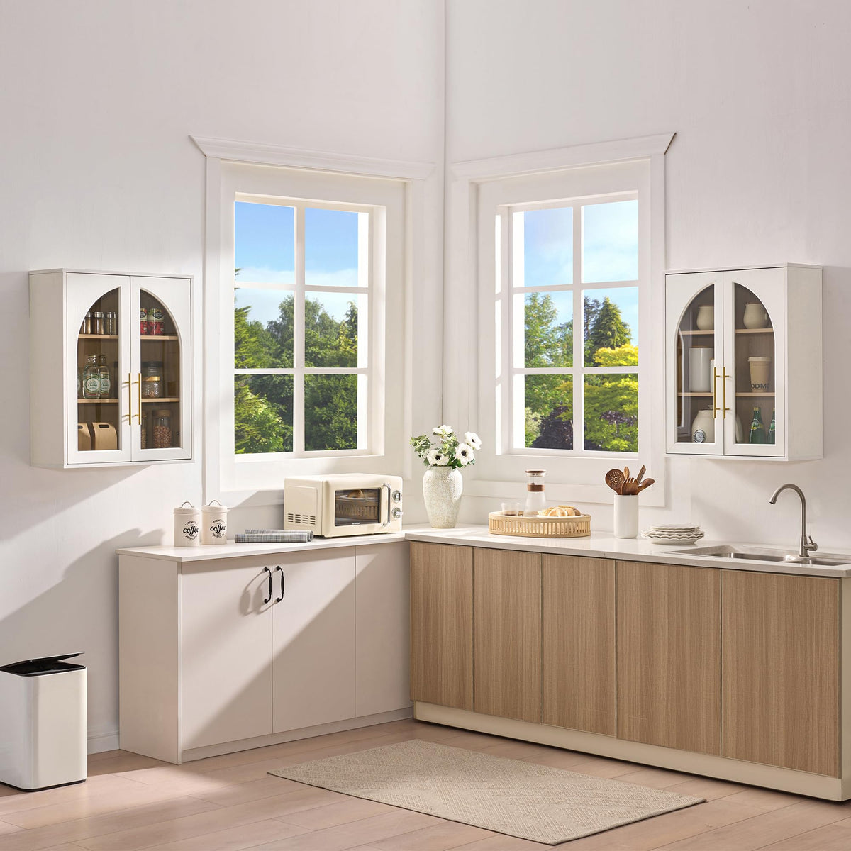 White Wall Mount Bathroom Cabinet with Glass Doors and Adjustable Shelves P38789
