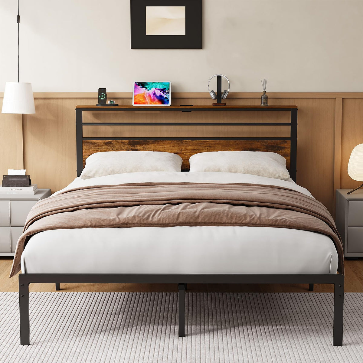 Black Twin Bed Frame with Headboard U763