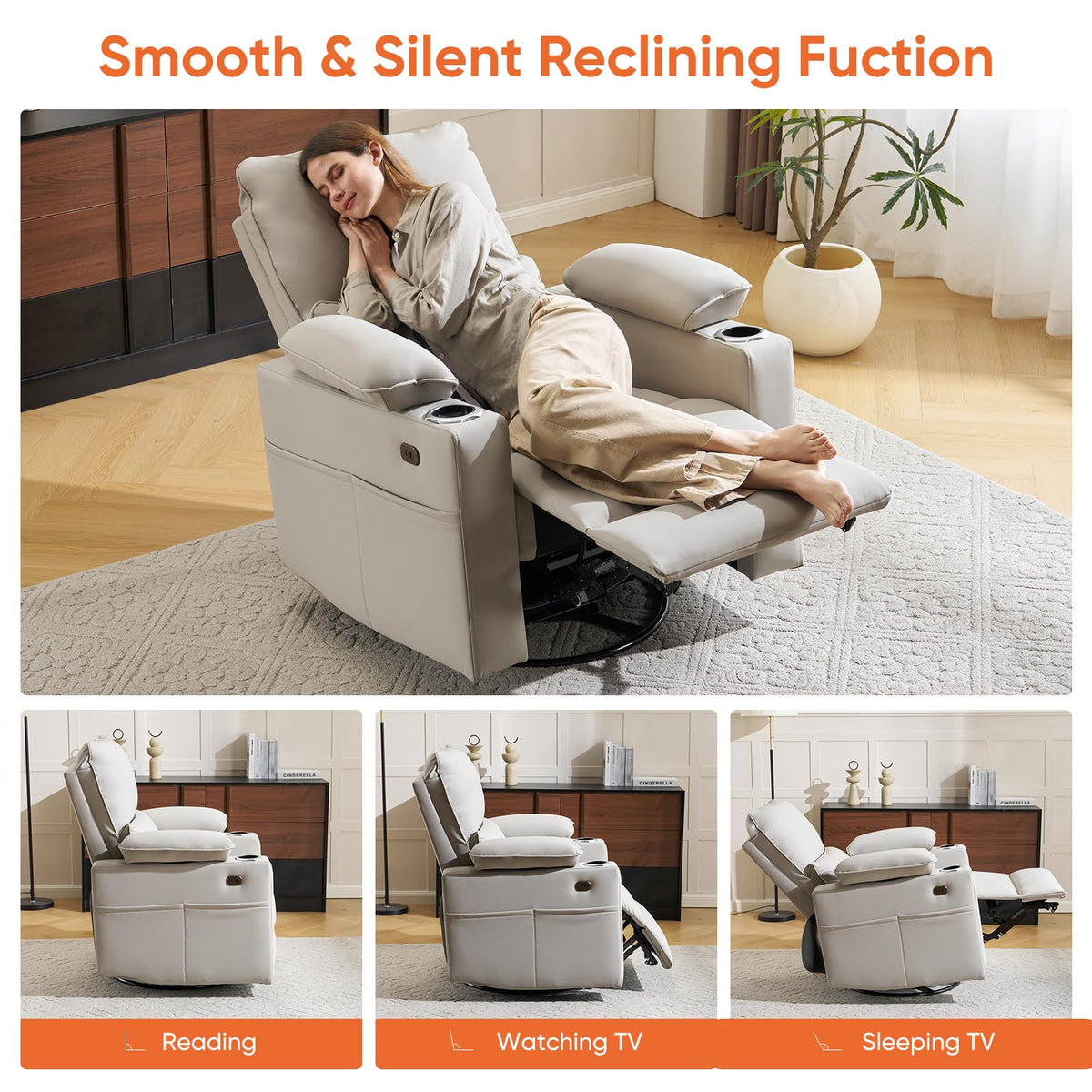 Oversized Power Swivel Rocker Recliner with Heating and Massage, Faux Leather, Grey L487871