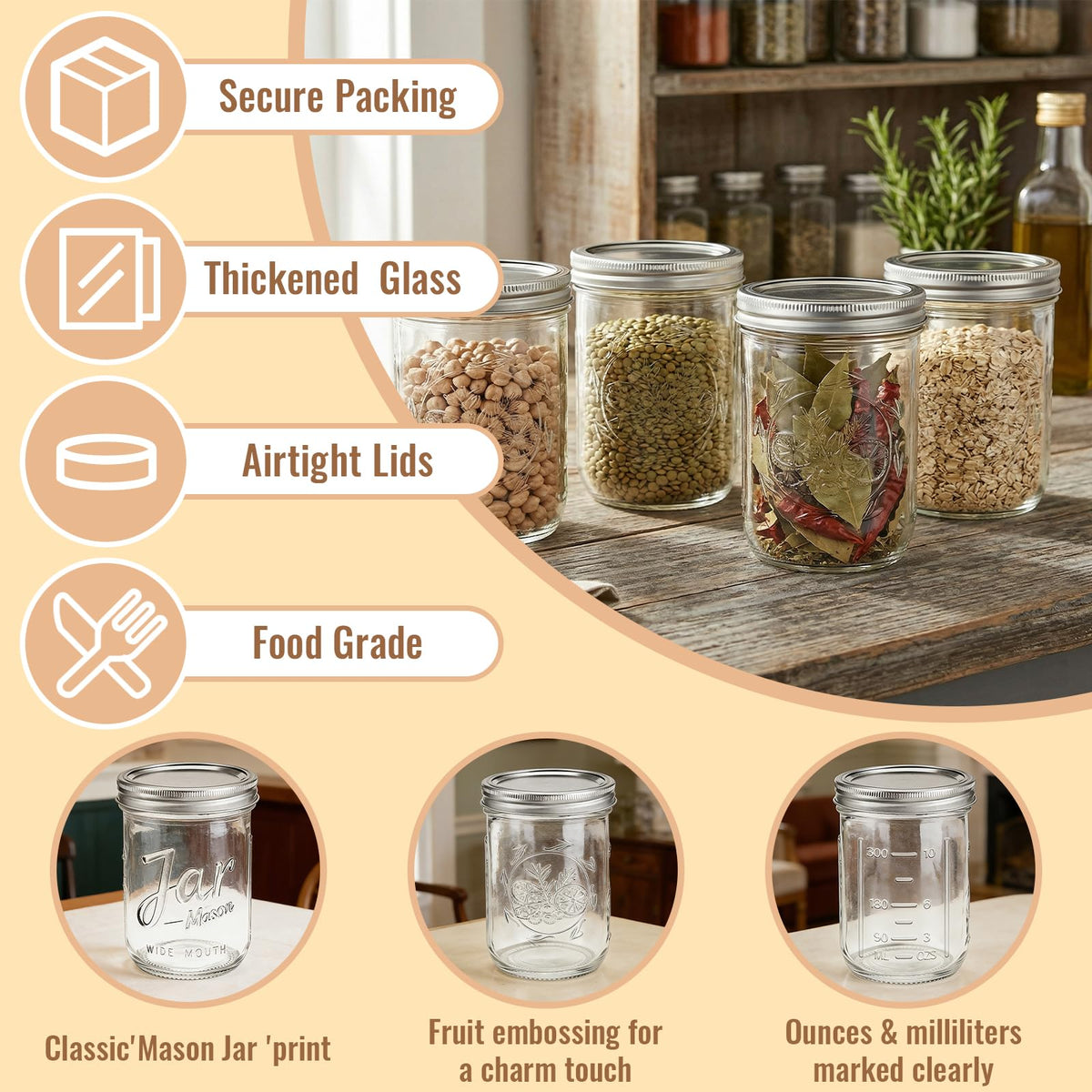 16 oz Wide Mouth Mason Jars 6-Pack with Lids J6301