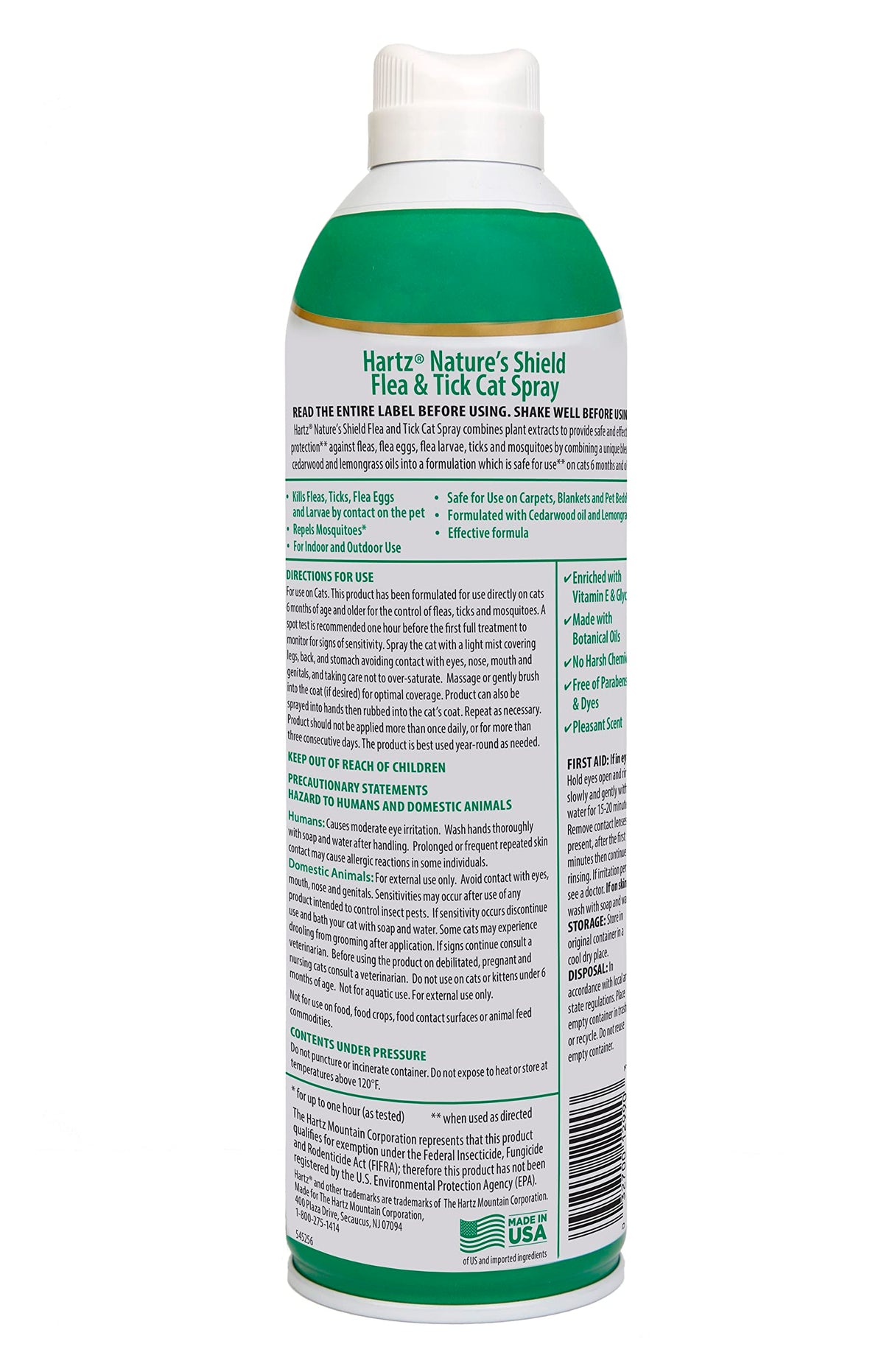 Flea & Tick Spray Treatment for Cats with Cedarwood and Lemongrass Oil, 14 Ounces D2720