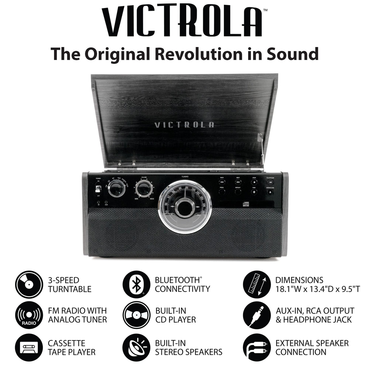 Black 6-in-1 Bluetooth Record Player with Stand N6836