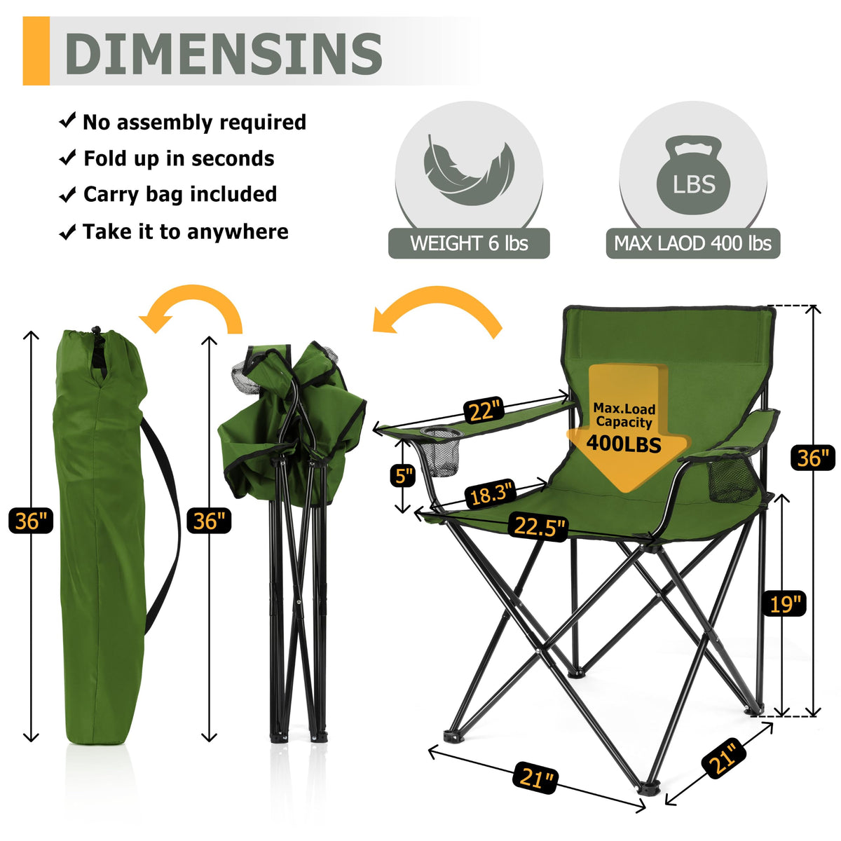 Camping Chairs Olive Green Y67261