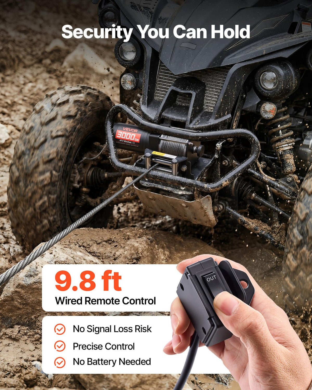 12V DC Electric Winch with Steel Wire Rope and Wired Remote Control T45618
