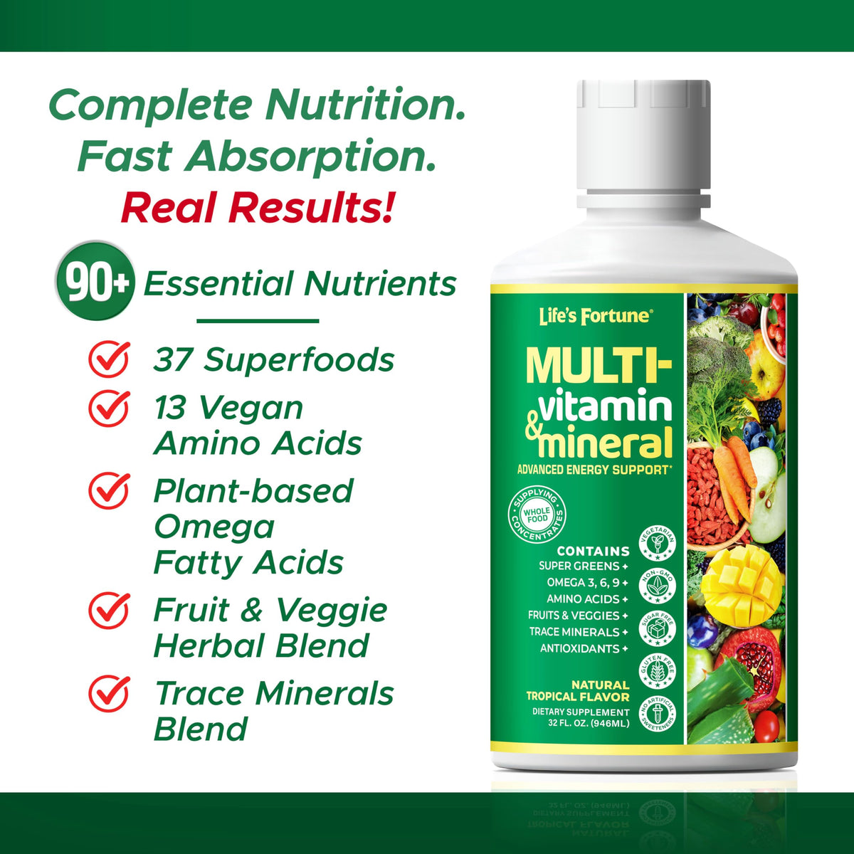 Liquid Multivitamin 90+ Nutrients Sugar Free Tropical Flavor 32 oz F719551