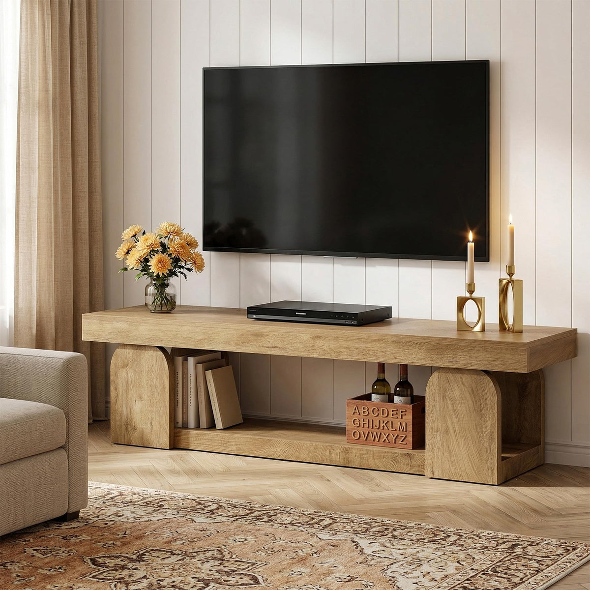 63" Wood TV Stand with Open Storage Shelf F926769