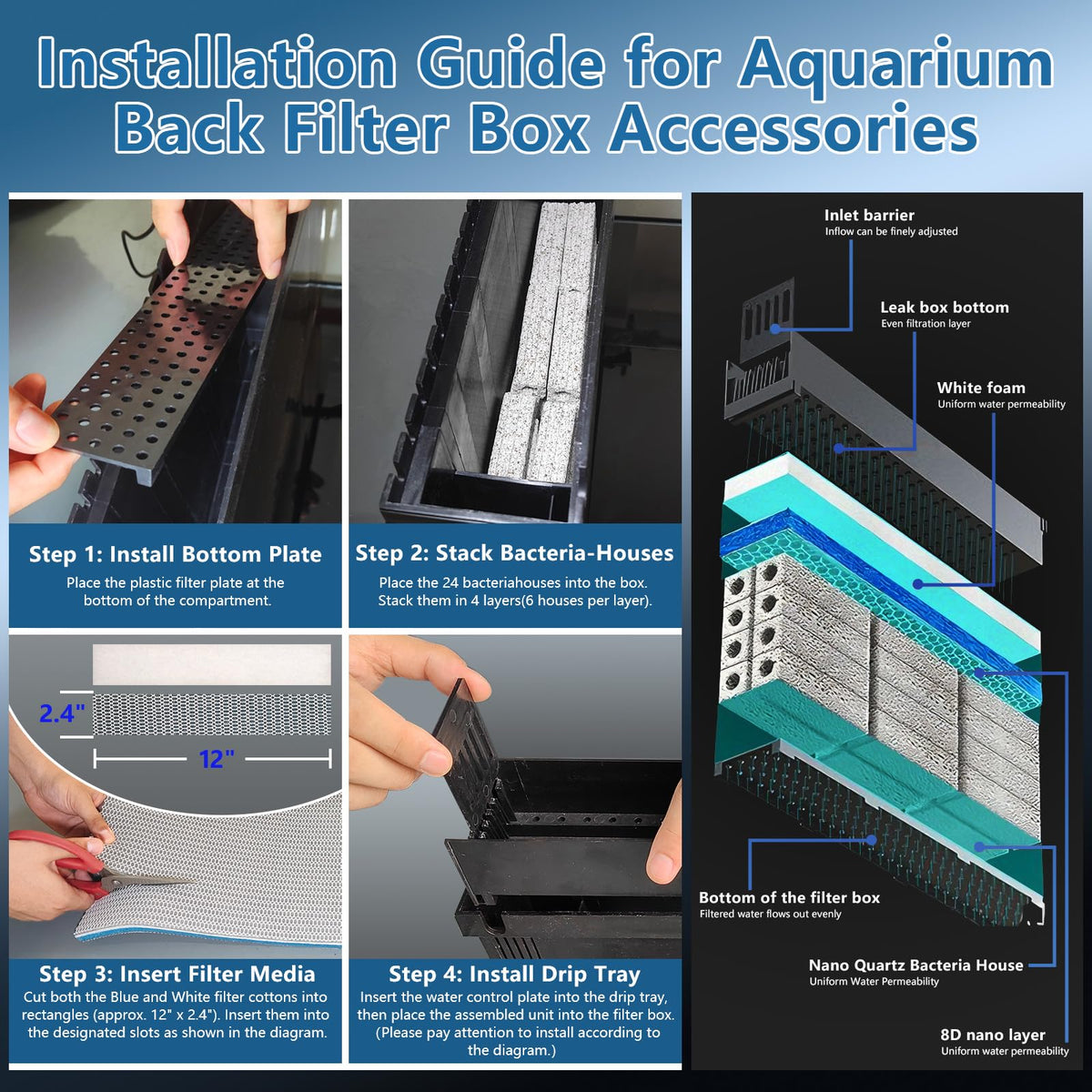 10 Gallon Smart Fish Aquarium Kit with Pump Filtration LED Lighting L24020